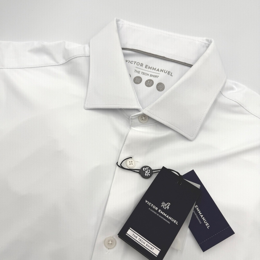 Victor Emmanuel Tech Shirt Mens White Long Sleeve Dress Shirt Lg 16.5 34-35 NEW